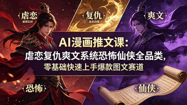图片[1]-AI漫画推文课：虐恋复仇爽文系统恐怖仙侠全品类，零基础快速上手爆款图文赛道-一鸣资源网
