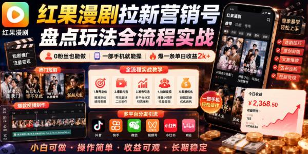 图片[1]-红果漫剧拉新营销号盘点玩法全流程实战，0粉丝也能做，一部手机就能做，爆一条单日收益2k+(更新0628)-一鸣资源网