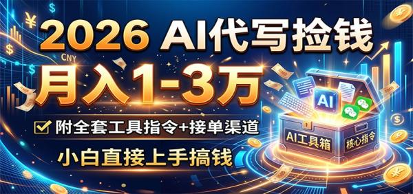 2026 AI代写捡钱,月入1-3万,附全套工具指令+接单渠道,小白直接上手搞钱-一鸣资源网