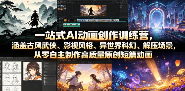 一站式AI动画创作训练营，涵盖古风武侠、影视风格、异世界科幻、解压场景，从零自主制作高质量原创短篇动画-一鸣资源网