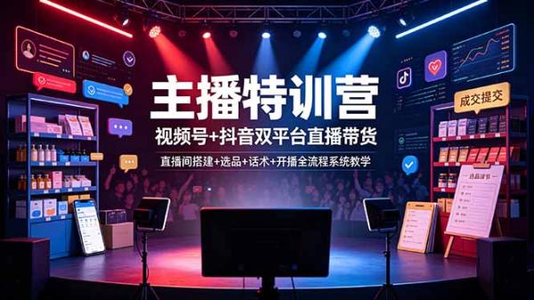 主播特训营：视频号+抖音双平台直播带货，直播间搭建+选品+话术+开播全流程系统教学-一鸣资源网