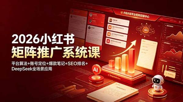 2026小红书矩阵推广系统课：平台算法+账号定位+爆款笔记+SEO排名+DeepSeek全场景应用-一鸣资源网