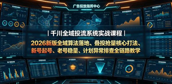 千川全域投流系统实战课程｜2026新版全域算法落地、叠投抢量核心打法、新号起号、老号稳量、计划异常排查全链路教学-一鸣资源网