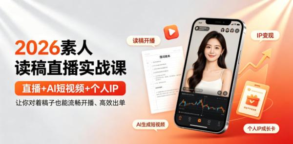 2026素人读稿直播实战课｜直播+AI短视频+个人IP，让你对着稿子也能流畅开播、高效出单-一鸣资源网