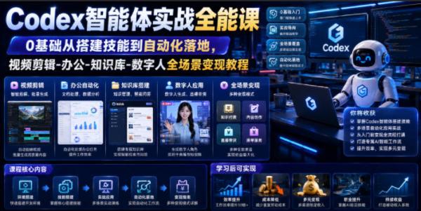 图片[1]-Codex智能体实战全能课｜0基础从搭建技能到自动化落地，视频剪辑-办公-知识库-数字人全场景变现教程-一鸣资源网