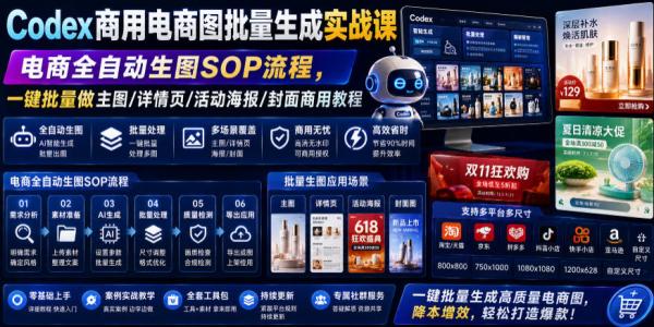 Codex商用电商图批量生成实战课｜电商全自动生图SOP流程，一键批量做主图/详情页/活动海报/封面商用教程-一鸣资源网