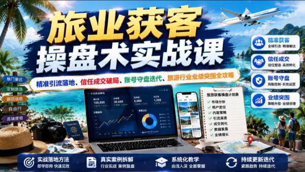 旅业获客操盘术实战课｜精准引流落地、信任成交破局、账号守盘迭代、旅游行业业绩突围全攻略-一鸣资源网