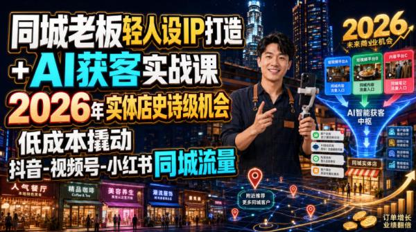 同城老板轻人设IP打造+AI获客实战课，2026年实体店史诗级机会，低成本撬动抖音-视频号-小红书同城流量-一鸣资源网