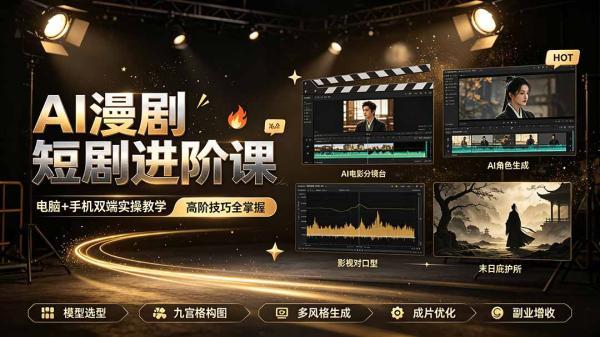 图片[1]-AI漫剧短剧进阶课｜电脑+手机双端实操教学｜影视剧对口型人物吃瓜×解压末日庇护所全程讲解，高阶技巧全掌握-一鸣资源网