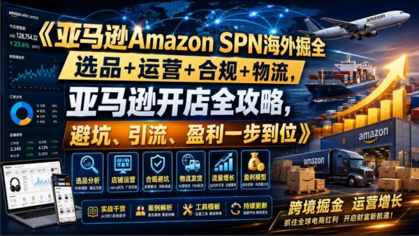 亚马逊Amazon SPN海外掘全，选品+运营+合规+物流，亚马逊开店全攻略，避坑、引流、盈利一步到位-一鸣资源网