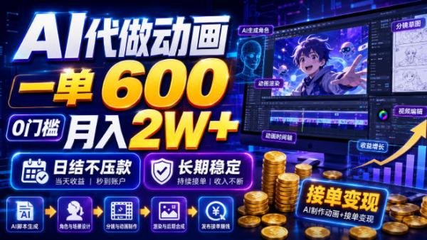 AI代做动画，一单600，0门槛月入2W+，日结不压款，长期稳定【揭秘】-一鸣资源网