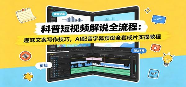 科普短视频解说全流程：趣味文案写作技巧，AI配音字幕预设全套成片实操教程-一鸣资源网