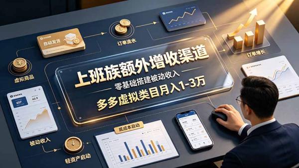 上班族额外增收渠道，零基础搭建被动收入，多多虚拟类目月入 1-3 万-一鸣资源网