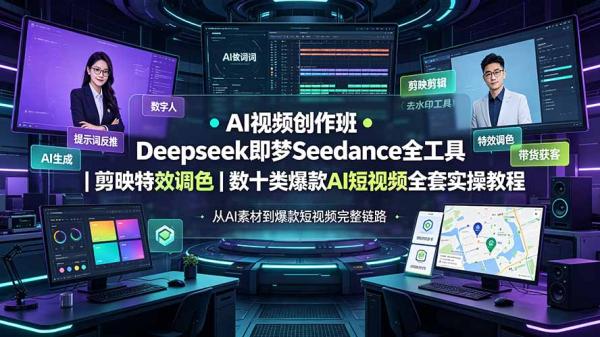 AI视频创作班◆Deepseek即梦Seedance全工具｜剪映特效调色｜数十类爆款AI短视频全套实操教程-一鸣资源网