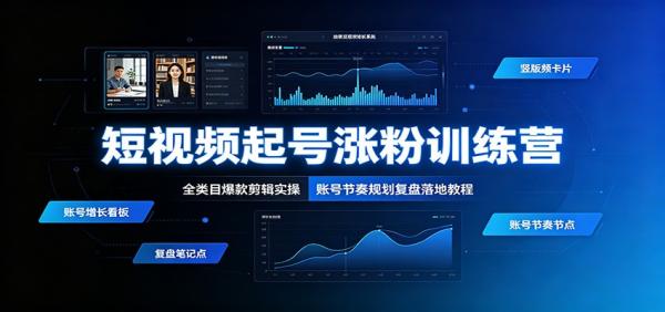 短视频起号涨粉训练营：全类目爆款剪辑实操，账号节奏规划复盘落地教程-一鸣资源网