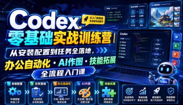 Codex零基础实战训练营｜从安装配置到任务全落地，办公自动化・AI作图・技能拓展全流程入门课-一鸣资源网