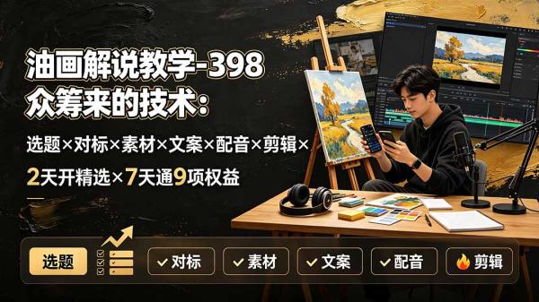 图片[1]-油画解说教学-398众筹来的技术：选题×对标×素材×文案×配音×剪辑×2天开精选×7天通9项权益-一鸣资源网