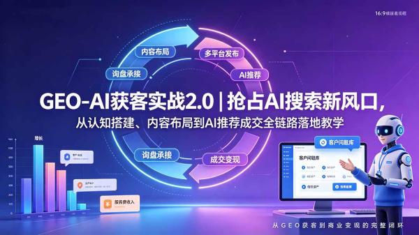 GEO-AI获客实战｜抢占AI搜索新风口，从认知搭建、内容布局到AI推荐成交全链路落地教学-一鸣资源网