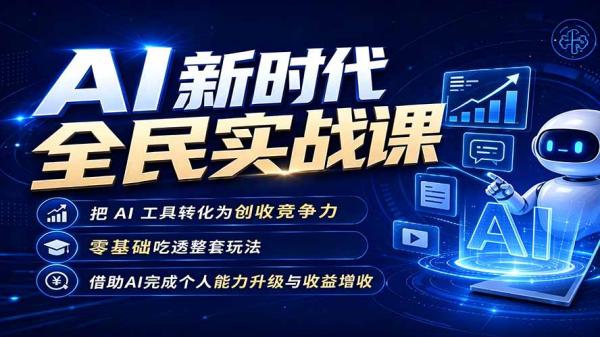 AI新时代全民实战课，把 AI 工具转化为创收竞争力，零基础吃透整套玩法，借助AI完成个人能力升级与收益增收。-一鸣资源网