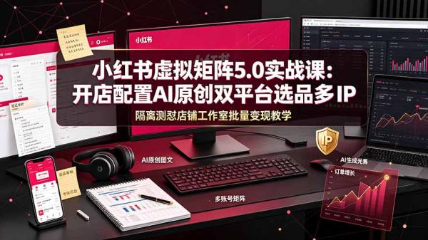 小红书虚拟矩阵5.0实战课：开店配置｜AI原创｜双平台选品｜多IP隔离｜测怼店铺工作室批量变现实操教学-一鸣资源网