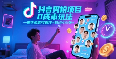 图片[1]-抖音男粉项目0成本玩法，一部手机即可操作，日均4张+，时间自由-一鸣资源网