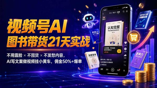 图片[1]-繁花视频号AI图书带货21天实战：不用露脸×不囤货×不发愁内容，AI写文案做视频挂小黄车，佣金50%+爆单-一鸣资源网