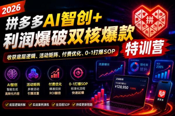 2026拼多多AI智创+利润爆破双核爆款特训营，收获底层逻辑、活动矩阵、付费优化、0-1打爆SOP(更新0727)-一鸣资源网