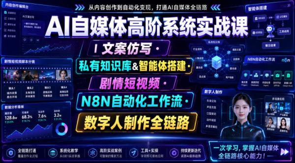 AI自媒体高阶系统实战课｜文案仿写・私有知识库&智能体搭建・剧情短视频・N8N自动化工作流・数字人制作全链路-一鸣资源网