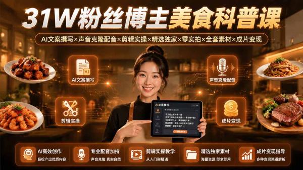 图片[2]-31W粉丝博主美食科普课：AI文案撰写×声音克隆配音×剪辑实操×精选独家×零实拍×全套素材×成片变现-一鸣资源网