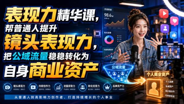 表现力精华课，帮普通人提升镜头表现力，把公域流量稳稳转化为自身商业资产-一鸣资源网