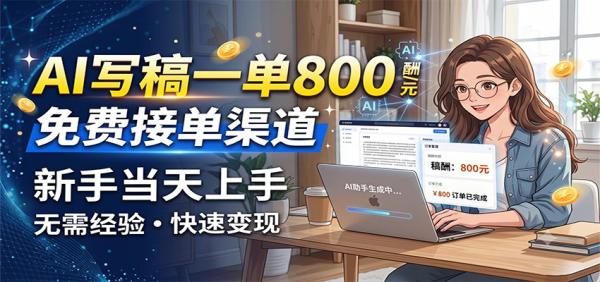 AI写稿一单800，免费接单渠道，一单一结几十到上千，新手当天上手-一鸣资源网