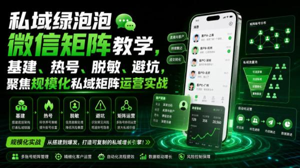 私域绿泡泡微信矩阵教学，基建、热号、脱敏、避坑，聚焦规模化私域矩阵运营实战-一鸣资源网