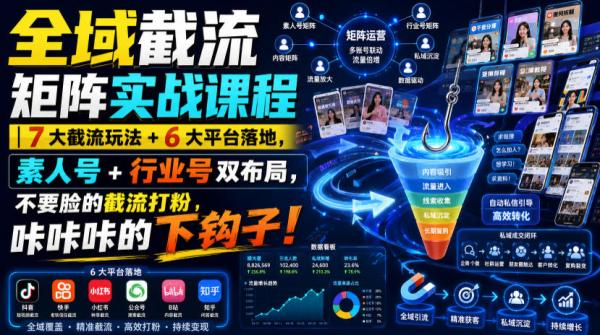 全域截流矩阵实战课程｜7大截流玩法+6大平台落地，素人号+行业号双布局，不要脸的截流打粉，咔咔咔的下钩子！-一鸣资源网