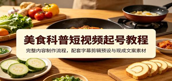 美食科普短视频起号教程：完整内容制作流程，配套字幕剪辑预设与现成文案素材-一鸣资源网