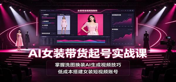 AI女装带货起号实战课：掌握洗图换装AI生成视频技巧，低成本搭建女装短视频账号-一鸣资源网