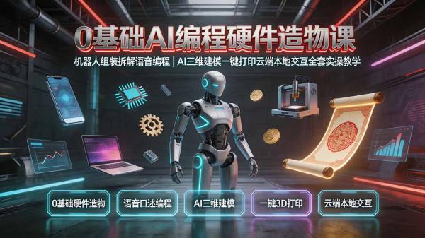 图片[1]-0基础AI编程硬件造物课｜机器人组装拆解语音编程，AI三维建模一键打印云端本地交互全套实操教学-一鸣资源网