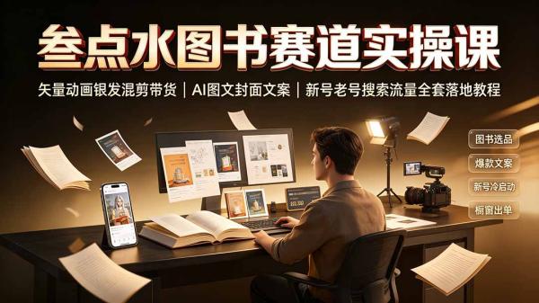 叁点水图书赛道实操课｜矢量动画银发混剪带货，AI图文封面文案，新号老号搜索流量全套落地教程-一鸣资源网