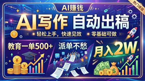 AI写作自动出稿，教育一单500+，派单不愁，月入2W-一鸣资源网