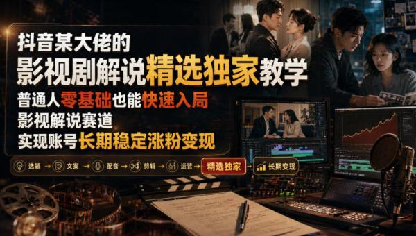 图片[1]-抖音某大佬的影视剧解说精选独家教学，普通人零基础也能快速入局影视解说赛道，实现账号长期稳定变现-一鸣资源网