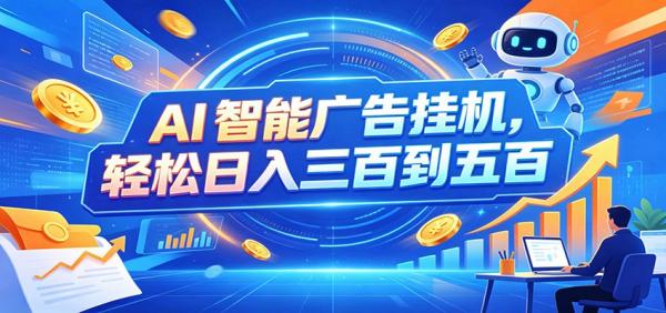 AI智能广告挂机，24小时自动跑，日入300-500，新手零门槛-一鸣资源网