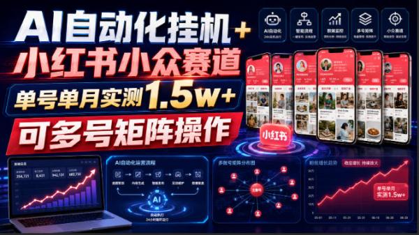 AI自动化挂G+小红书小众赛道，单号单月实测1.5w+，可多号矩阵操作【揭秘】-一鸣资源网