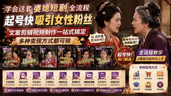 图片[1]-学会这套婆媳短剧全流程：起号快吸引女性粉丝，文案剪辑视频制作一站式搞定，多种变现方式都可做-一鸣资源网