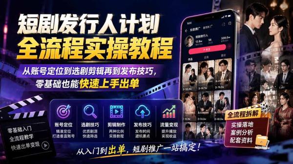 图片[1]-短剧发行人计划全流程实操教程；从账号定位到选剧剪辑再到发布技巧，零基础也能快速上手出单-一鸣资源网