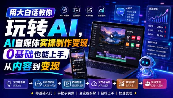 用大白话教你玩转AI，AI自媒体实操制作变现，0基础也能上手，从内容到变现-一鸣资源网