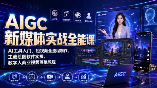 AIGC新媒体实战全能课｜AI工具入门、短视频全流程制作、主流绘图软件实操、数字人商业视频落地教程-一鸣资源网
