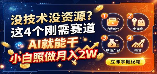 没技术没资源？这4个刚需赛道，AI就能干，小白照做月入2W-一鸣资源网