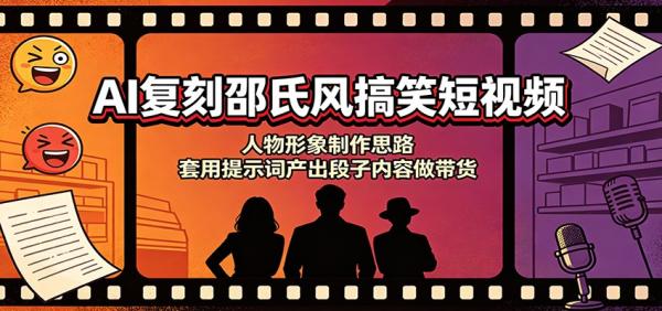 AI复刻邵氏风搞笑短视频：人物形象制作思路，套用提示词产出段子内容做带货-一鸣资源网