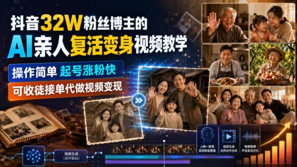 图片[1]-抖音32W粉丝博主的AI亲人复活变身视频教学，操作简单，起号涨粉快，可收徒接单代做视频变现-一鸣资源网