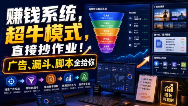 賺钱系统，超牛模式，直接抄作业！广告、漏斗、脚本全给你【原创双语字幕】-一鸣资源网