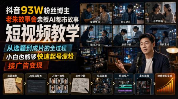 图片[1]-抖音93W粉丝博主老朱故事会亲授AI都市故事短视频教学，从选题到成片的全过程，小白也能够快速起号涨粉接广告变现-一鸣资源网